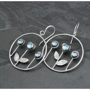 Circle 3 Blue Stone Flower Earrings Dangle